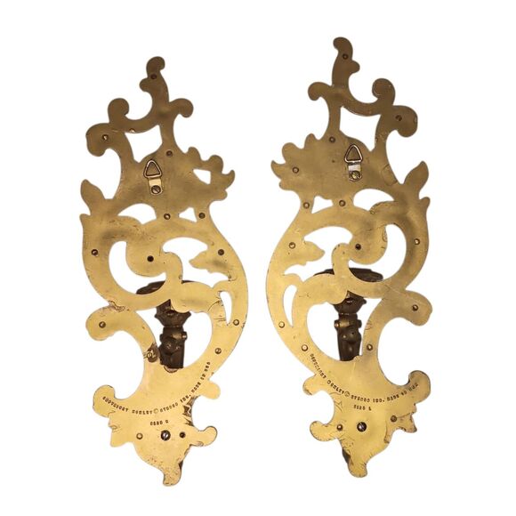 VTG Pair Syroco Gold Ornate Floral Scroll Candle Sconce Hollywood Regency #5133 - Picture 4 of 16